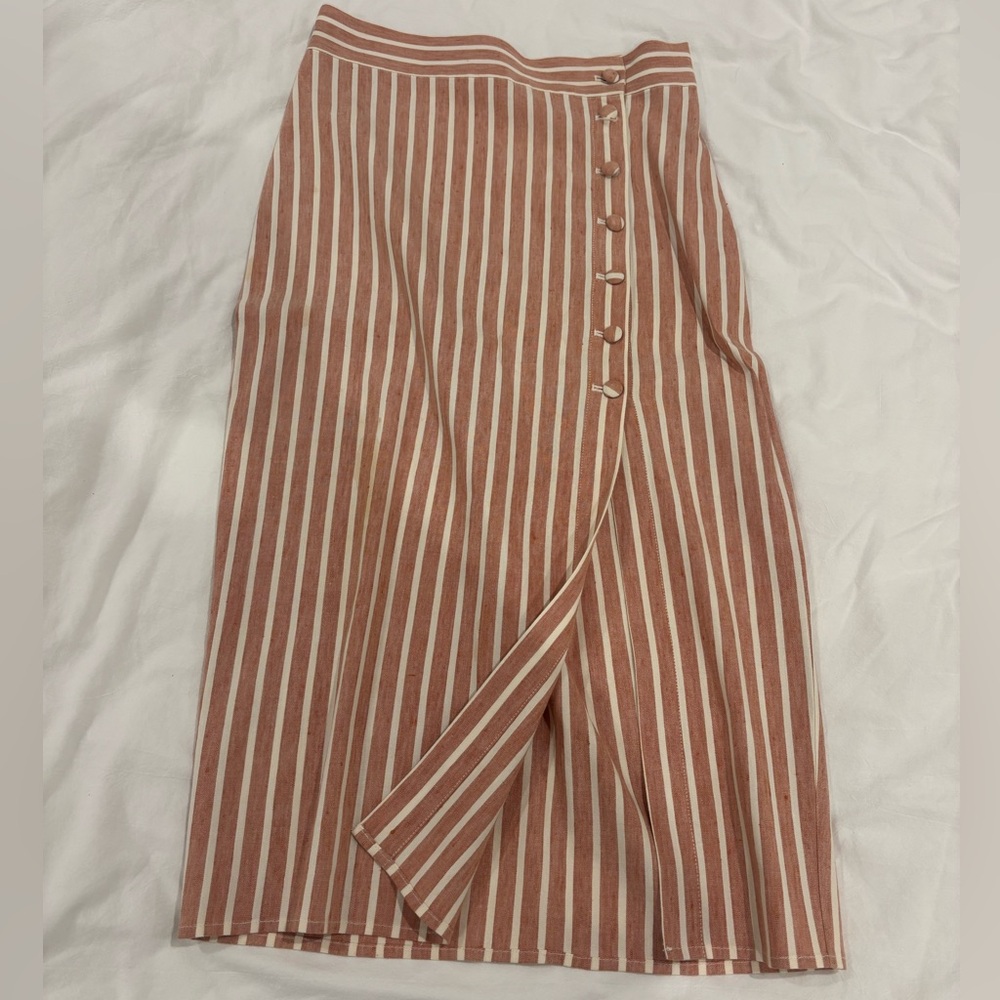 Leith Brown and White Striped Pencil Skirt